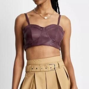 Future Collective Burgundy Faux Leather Bralette Top XXS